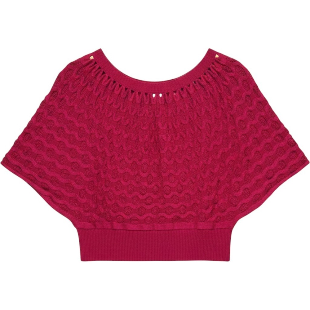 Once 1 Again Women Dolman Short Sleeve Textured Knit Sweater Pink Medium